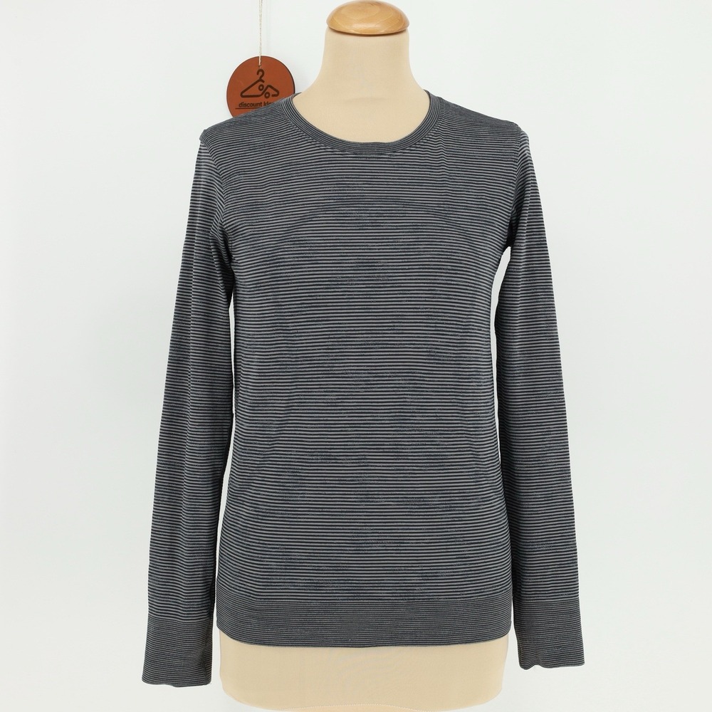 Lululemon Swiftly Relaxed Long Sleeve Size 4‎ Chroma Stripe Black Gull Grey